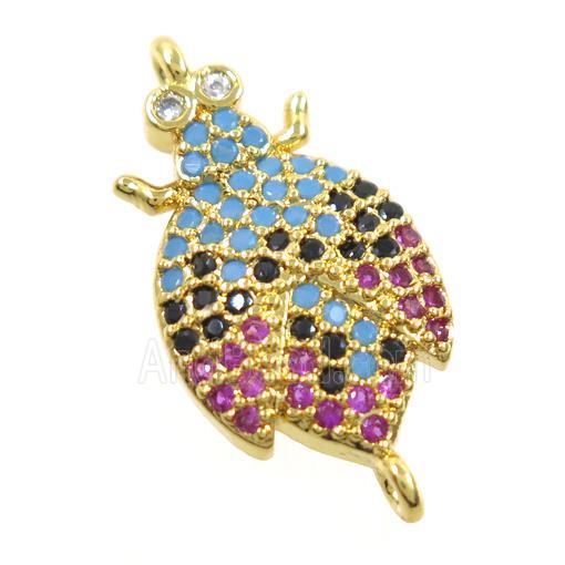 copper Cicada connector paved zircon, gold plated
