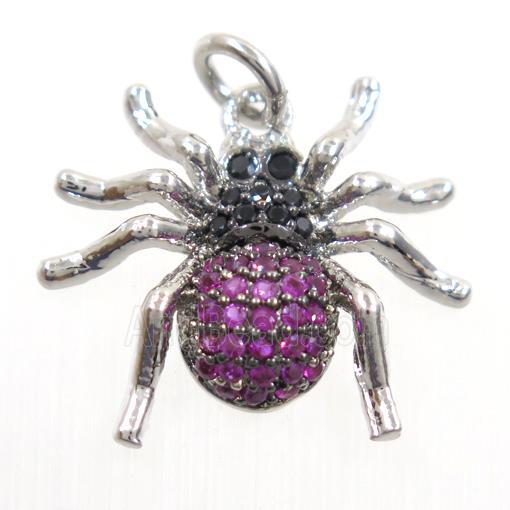 copper Spider pendant paved zircon, platinum plated