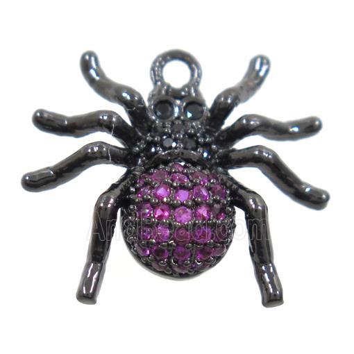 copper Spider pendant paved zircon, black plated