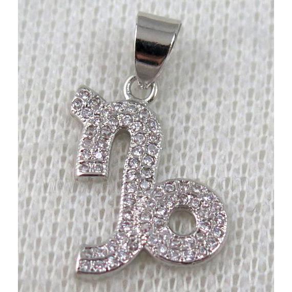 copper pendant pave zircon, platinum plated