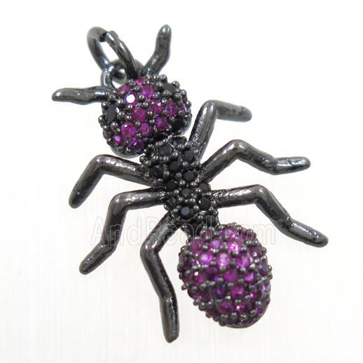 copper Ant pendant paved zircon, black plated