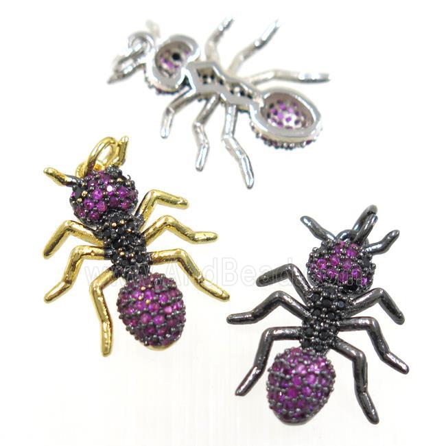 copper Ant pendant paved zircon, mix color