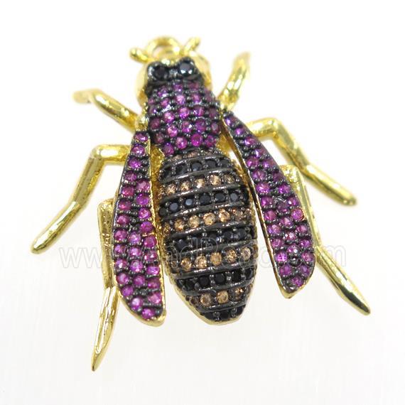 copper Honeybee pendant paved zircon, gold plated
