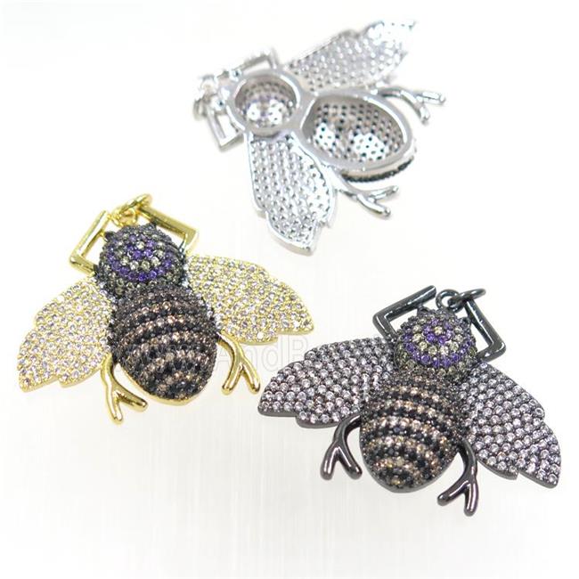 copper Honeybee charm pendant paved zircon, mix color