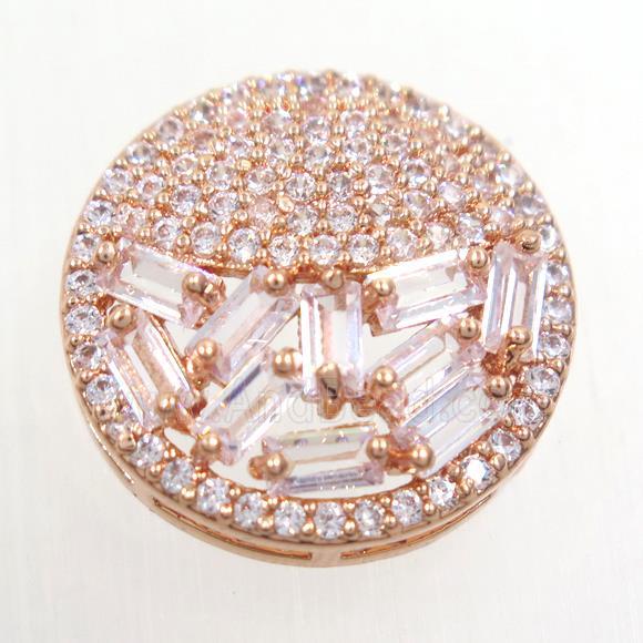 copper bead paved zircon, circle, rose gold