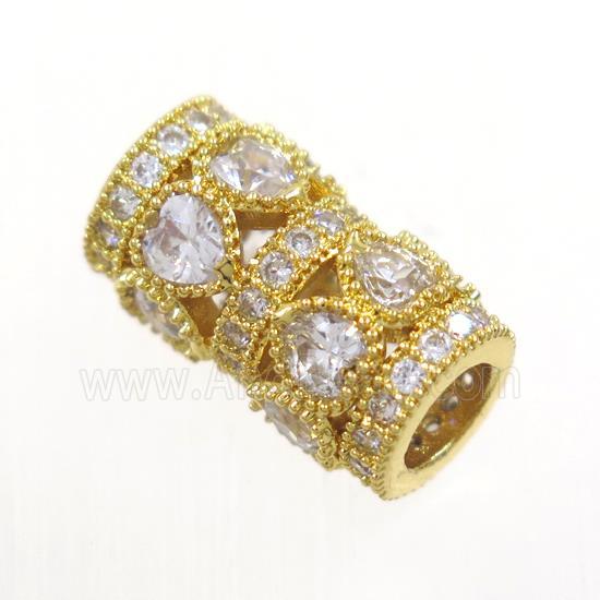 copper bead paved zircon, tube, gold plated