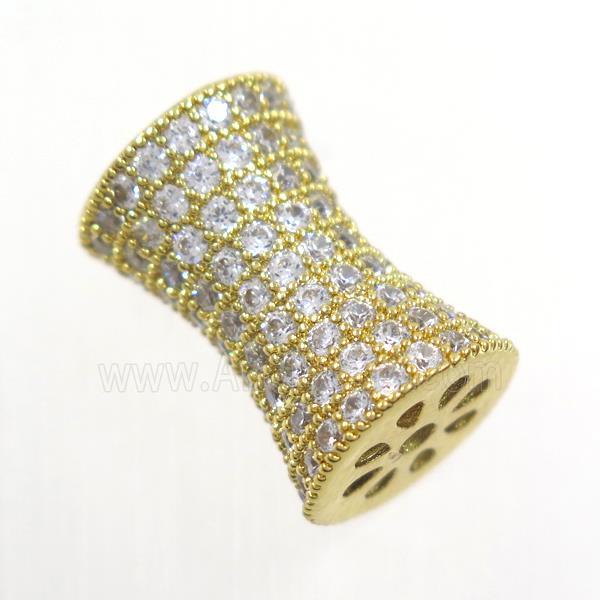 Copper Bamboo Beads Pave Zircon Gold Plated