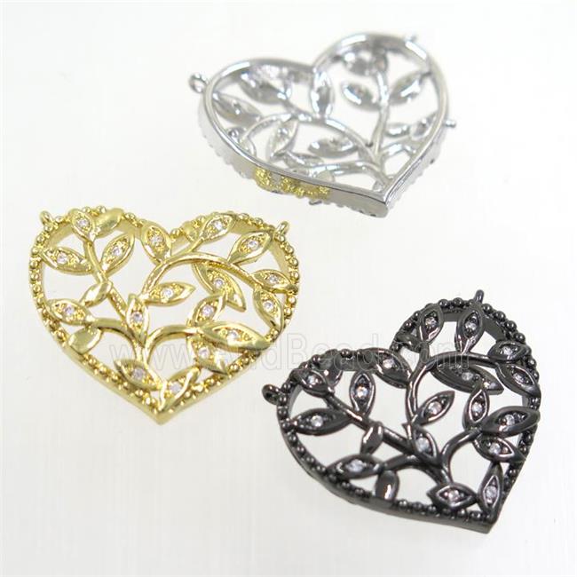 copper pendants paved zircon with 2loops, heart, mix color