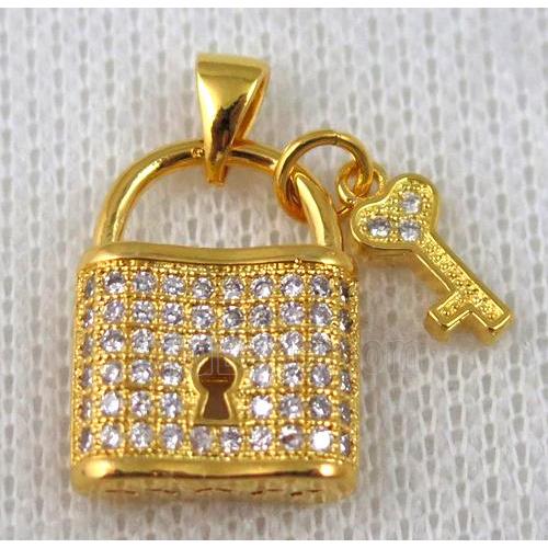 copper pendant pave zircon, gold plated