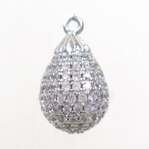 copper pendants paved zircon, teardrop, platinum