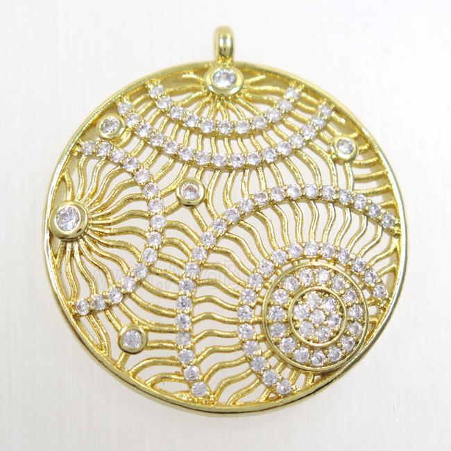 copper pendants paved zircon, circle, gold plated