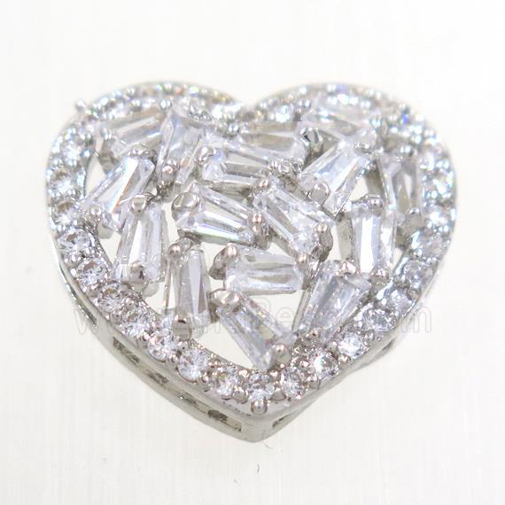 copper bead paved zircon, heart, platinum