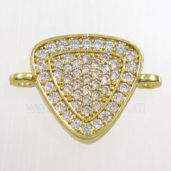copper connector paved zircon, triangle, gold plated