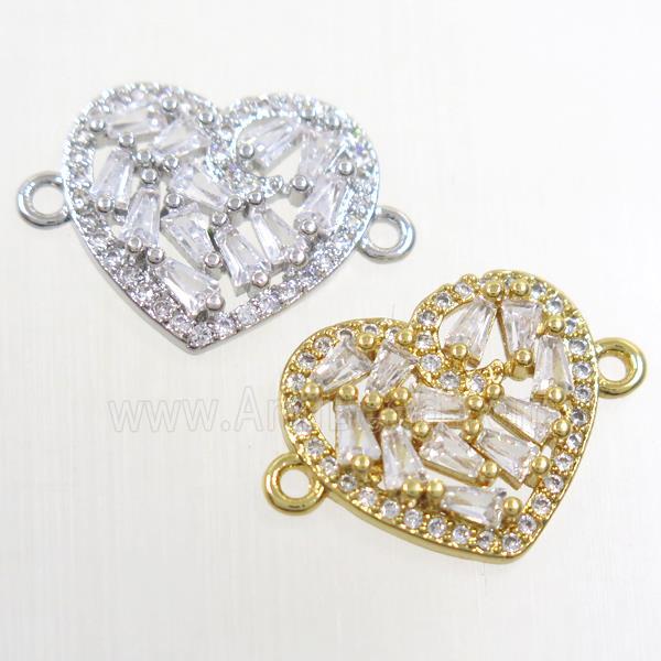 copper connector paved zircon, heart, mix color