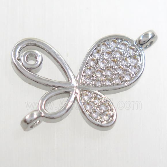 copper connector paved zircon, butterfly, platinum