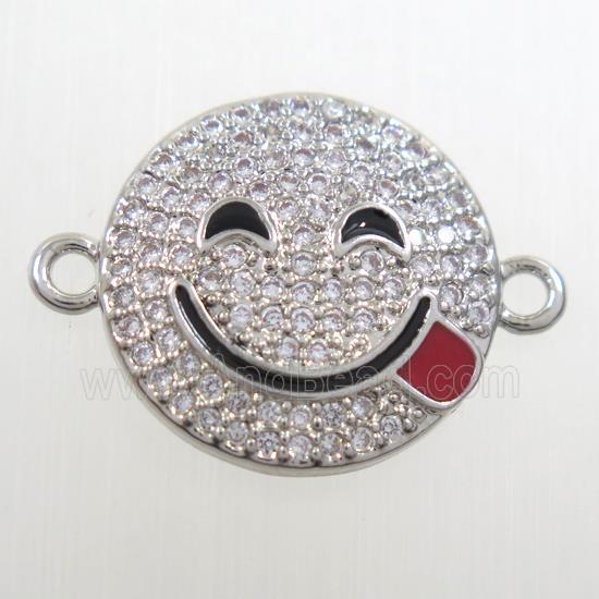 copper Emoji connector paved zircon, platinum plated