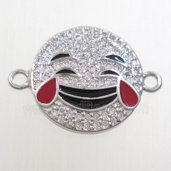 copper Emoji connector paved zircon, platinum plated