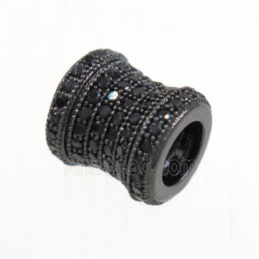 copper bamboo beads paved zircon, rondelle, black plated