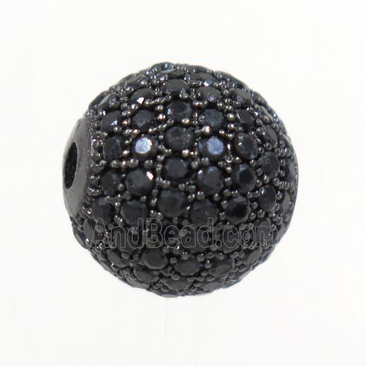 copper beads paved zircon, round, black plated
