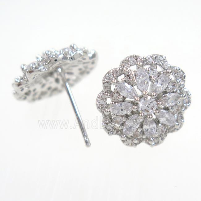 copper earring studs paved zircon