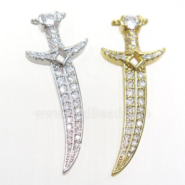copper knife pendant paved zircon, mixed
