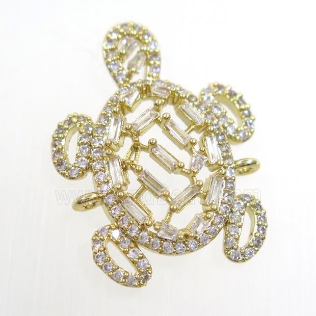 copper turtle connector paved zircon, gold plated