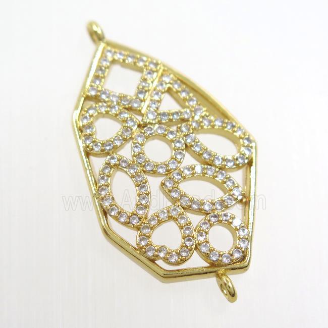 copper polygon connector paved zircon, gold plated