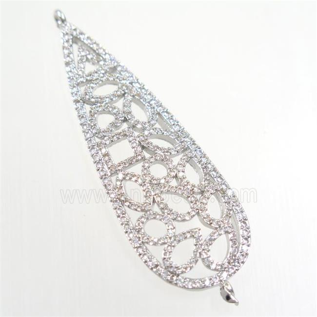 copper leaf connector paved zircon, platinum plated
