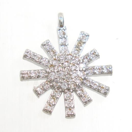 copper sunflower pendant paved zircon, platinum plated