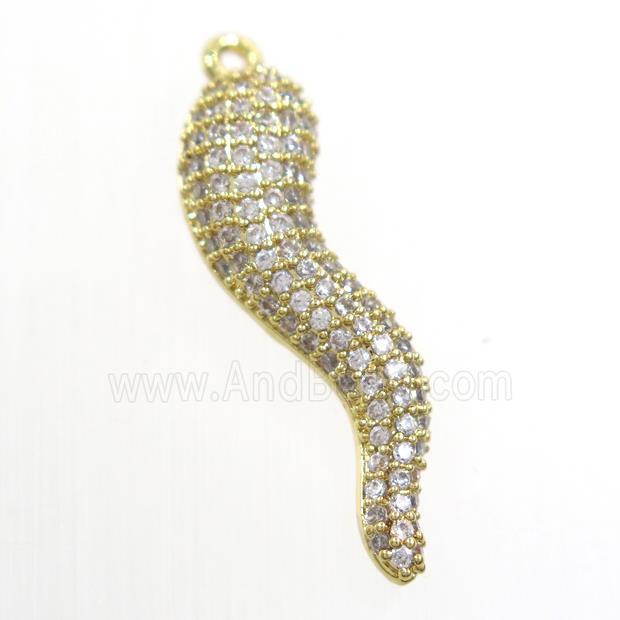 copper capsicum pendant paved zircon, gold plated