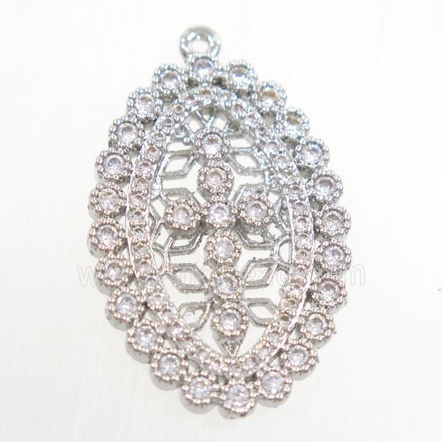 copper oval pendant paved zircon, platinum plated