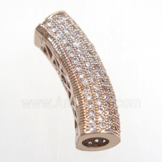 copper tube beads pave zircon, rose gold