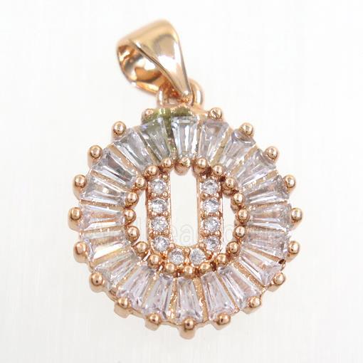 copper alphabet pendant paved zircon, rose gold