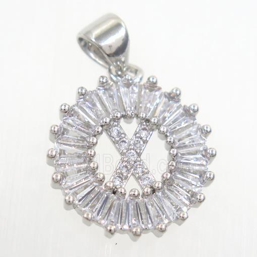 copper alphabet pendant paved zircon, platinum plated