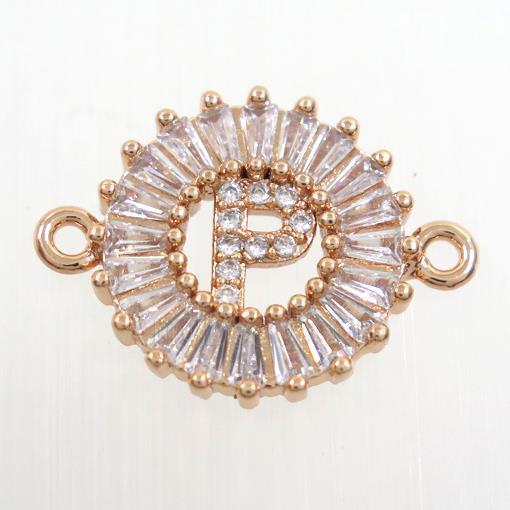 copper alphabet connector paved zircon, rose gold