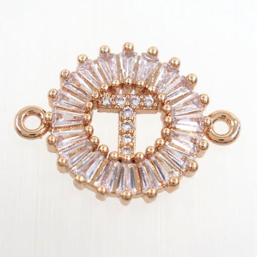 copper alphabet connector paved zircon, rose gold