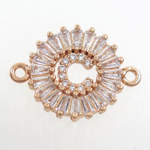 copper alphabet connector paved zircon, rose gold