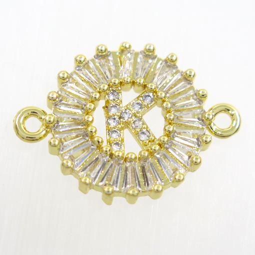 copper alphabet connector paved zircon, gold plated