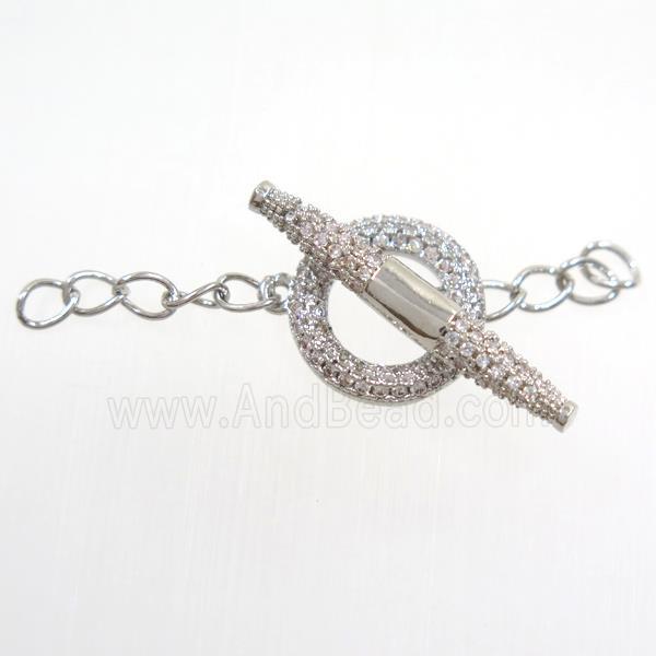 copper toggle clasp paved zircon, platinum plated