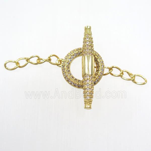 copper toggle clasp paved zircon, gold plated