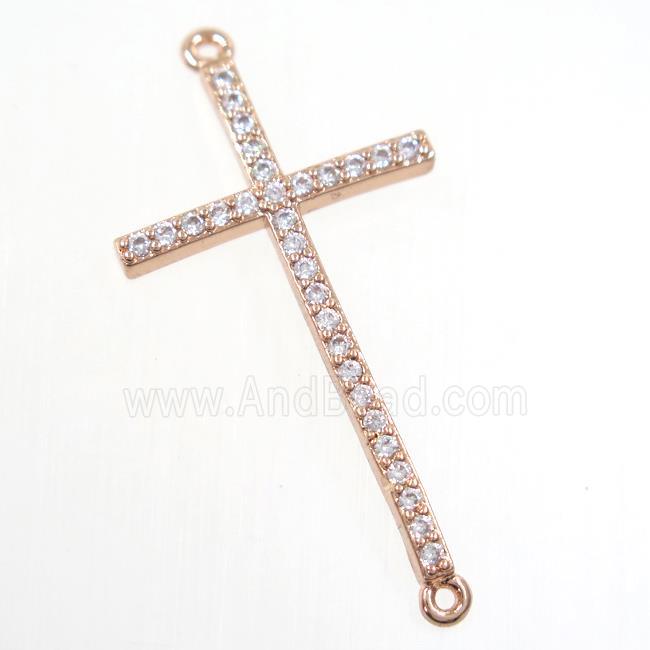 copper cross connector paved zircon, rose gold