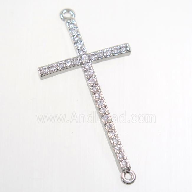 copper cross connector paved zircon, platinum plated