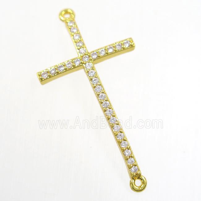 copper cross connector paved zircon, gold plated