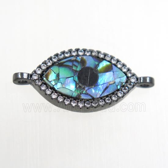 copper eye connector paved zircon with abalone shell, black plated