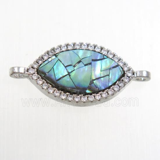 copper eye connector paved zircon with abalone shell, platinum plated