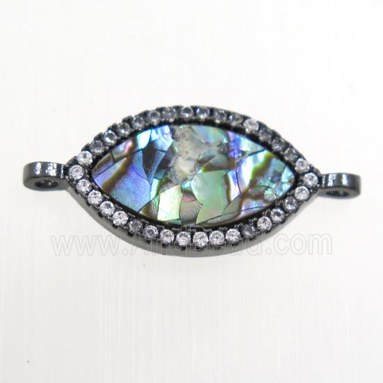 copper eye connector paved zircon with abalone shell, black plated
