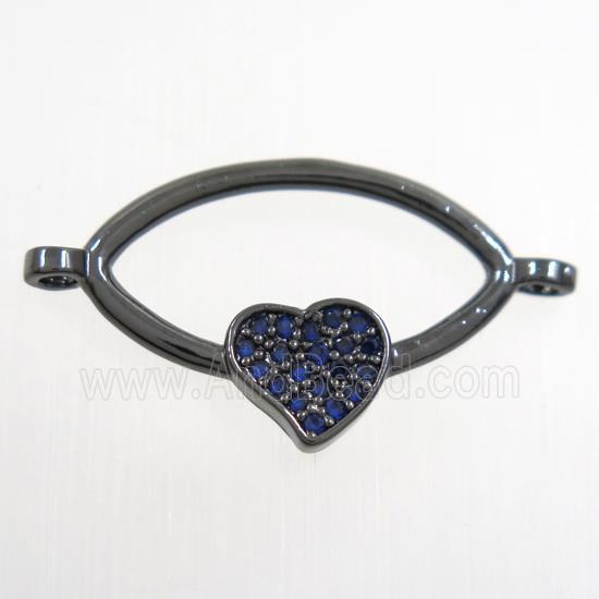 copper oval connector paved zircon with heart, black plated