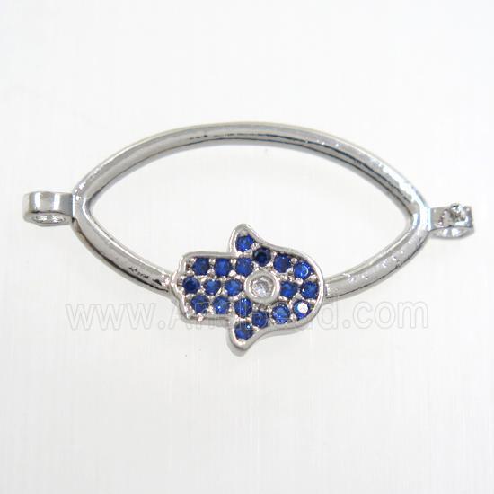 copper oval connector paved zircon with hamsahand, platinum plated