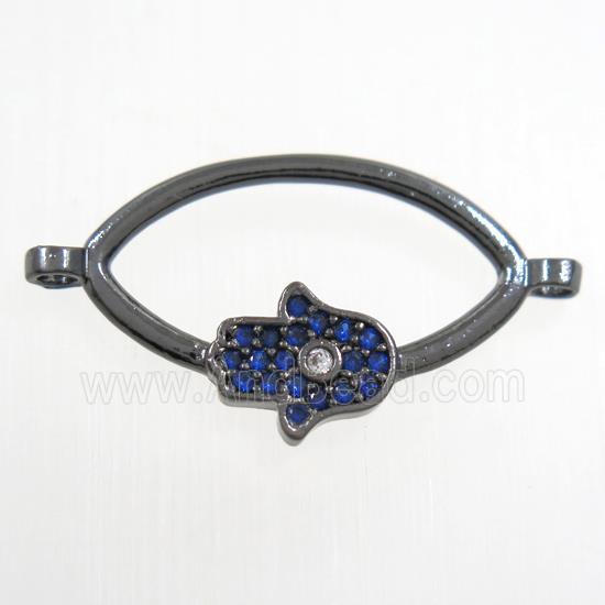 copper oval connector paved zircon with hamsahand, black plated
