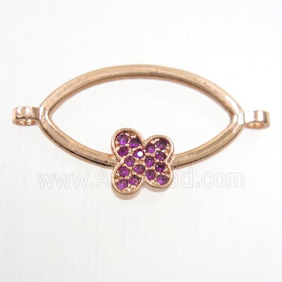 copper oval connector paved zircon with butterfly, rose gold
